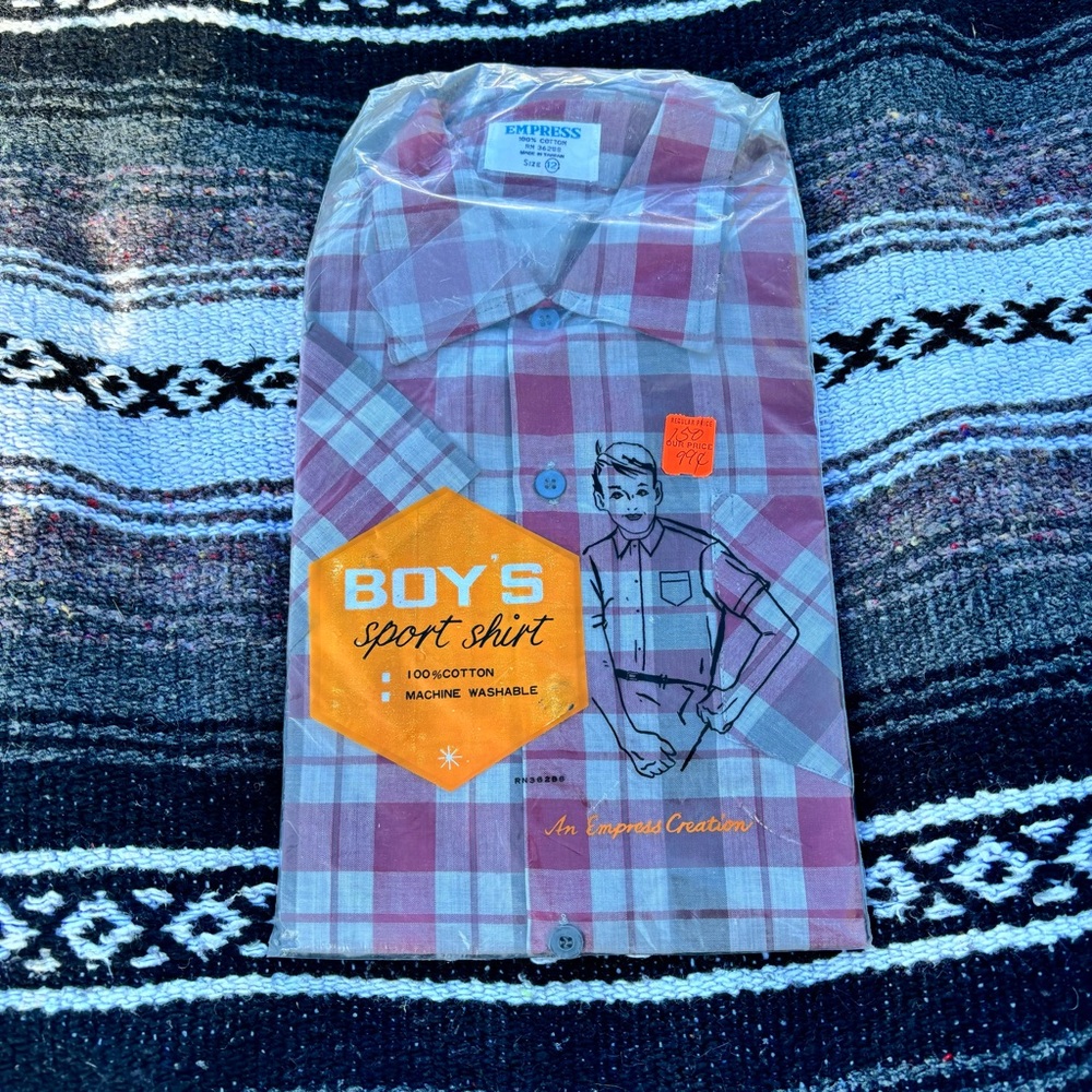 VTG 70s EMPRESS MAROON PLAID BOYS BUTTON DOWN SPORTS SHIRT SIZE 12
